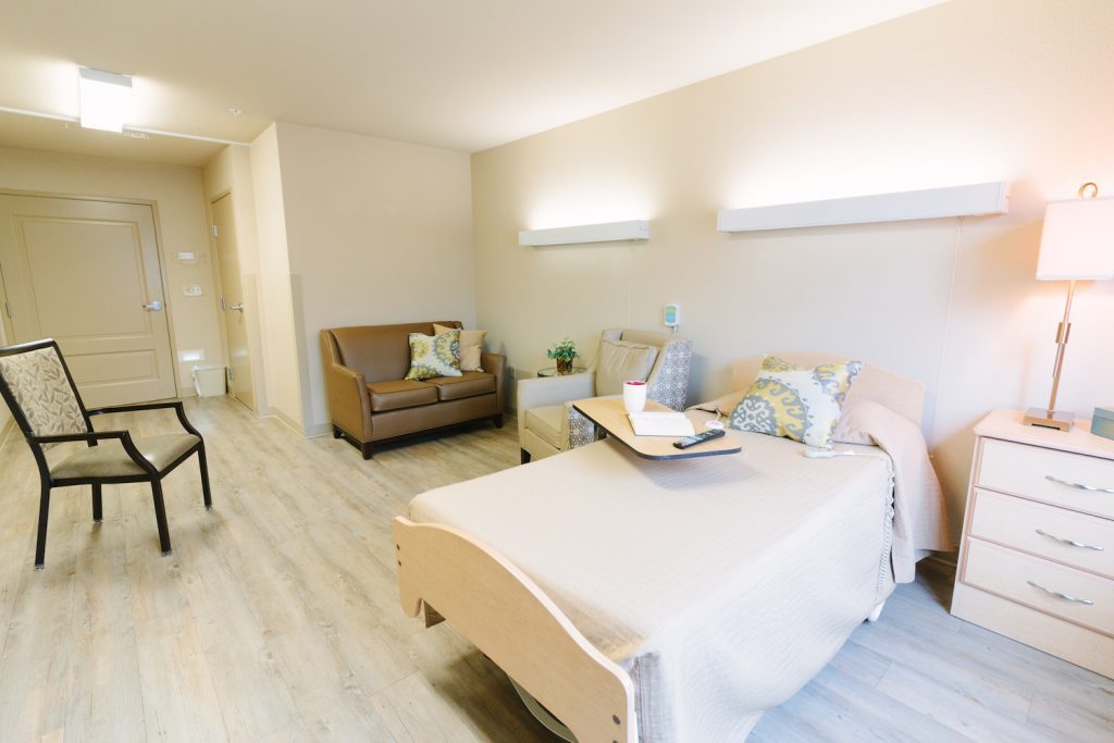 A room used for respite care patients at a skilled nursing facility