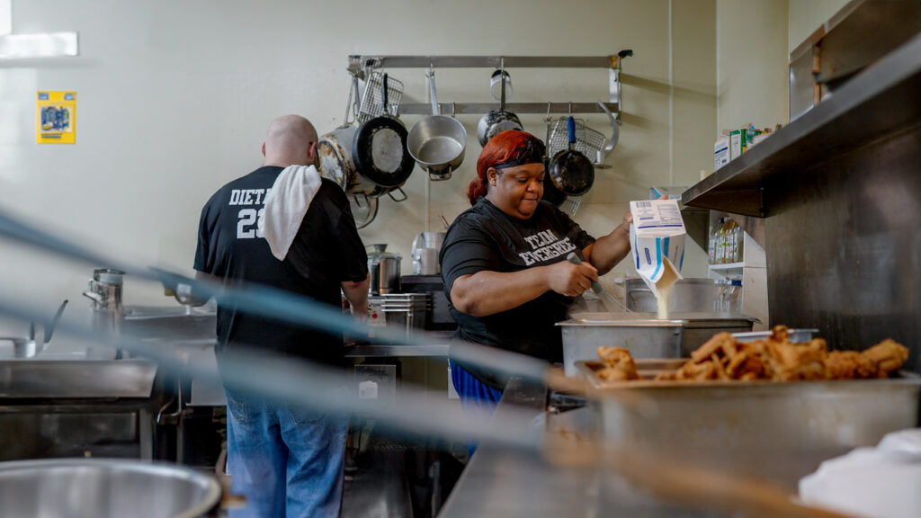 Kitchen staff at evergreen health and rehab a skilled nursing facility
